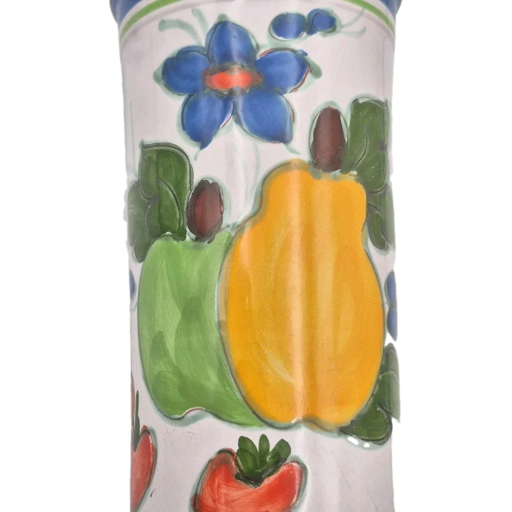 Vintage Handpainted Terracotta Art Pottery Wine Cooler Fruit Flowers 9.5